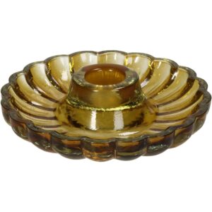 Flower candle holder glass Amber